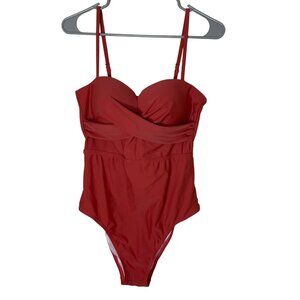 NWT Cupshe Womens Twist-Front One-Piece Swimsuit M Cutout Back Rust Bathing Suit